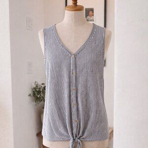 Rachel Zoe 100% Linen Ladies M/L Black and White stripped tank sleeveless